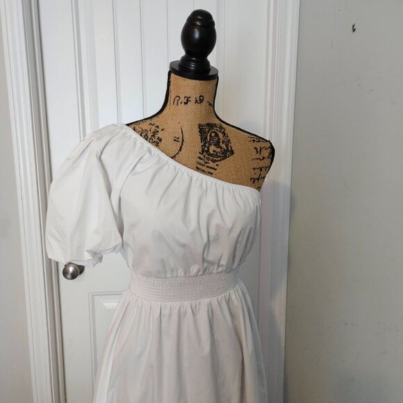 Sugarlips Bridgette One Shoulder Balloon Sleeve Poplin Midi Dress Size Small - Picture 8 of 12